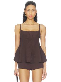 DL1961 - Peplum Instasculpt Women's Ribbed Peplum Tank Top Brown