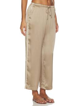 DONNI. - Silk Stripe Women's Cropped Drawstring Satin Capris Beige