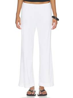 DONNI. - Baby Rib Scallop Women's Elastic Waist Wide Leg Palazzo Pants White