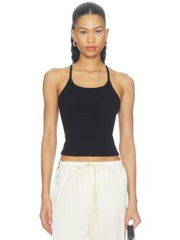 DONNI. - Rib Women's Cropped Spaghetti Strap Tank Top Black