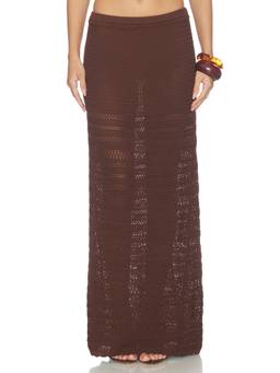 DEVON WINDSOR - Wynne Women's Sheer Crochet Knit Maxi Skirt Brown