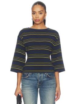 EB Denim - Douglas Women's Striped Three Fourth Sleeves Jersey Top Navy Blue
