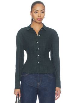 EB Denim - Sedona Women's Cinched Waist Flannel Button-Down Shirt Green