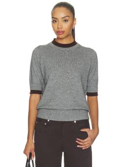 Elodie the Label - Contrast Crew Neck Women's Ribbed Hem Sweater Grey