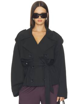 Elodie the Label - Cropped Women's Belted Twill Trench Jacket Black