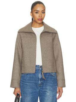 Elodie the Label - Zip Front Women's Two-Way Zipper Melton Jacket Taupe