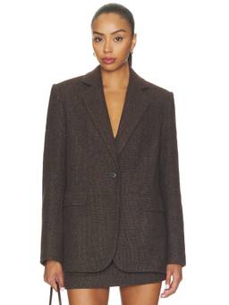 Elodie the Label - Wool Blend Women's Tailored Single-Breasted Blazer Brown