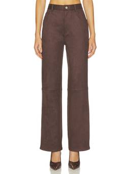 Elodie the Label - Faux Suede Women's Mid-Waist Wide-Leg Palazzo Pants Brown