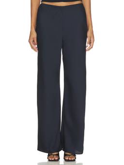 Elodie the Label - Row Satin Women's Elastic Waist Wide-Leg Palazzo Pants Navy Blue