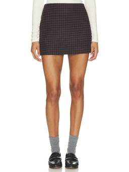Elodie the Label - Simone Women's Checked Wool Blend Mini Skirt Brown