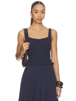 Elodie the Label - Merritt Women's Smocked Gauze Sleeveless Top Navy Blue