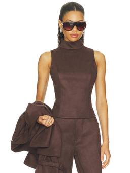 Elodie the Label - Faux Suede Women's Sleeveless High Neck Tank Top Brown
