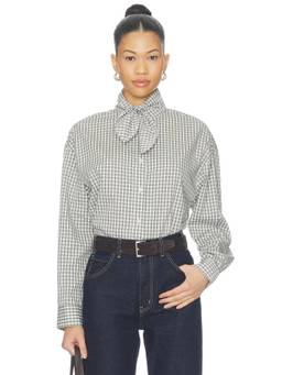 Elodie the Label - Clair Women's Tie-Neck Checked Button-Down Shirt White