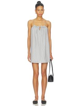 ELCE - Linen Stripe Women's Tie-Up Neck Mini Shift Dress Blue