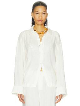 ELCE - Women's Linen Button-Up Shirt White