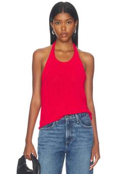 ELCE - Women's Open Knit Halter Neck Tank Top Red