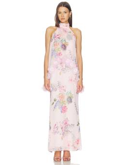 ELLIATT - Millie Tiered Women's Floral Halter Neck Maxi Gown Pink