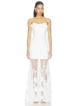ELLIATT - Lorina Women's Strapless Beaded Lace Maxi Gown White