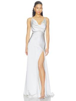 ELLIATT - Cowl Neck Women's Satin Side Slit Maxi Gown White