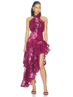 ELLIATT - High Low Women's Floral Halter Neck Maxi Dress Magenta