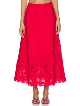 ELLIATT - Giovanna Women's Lace Trim A-Line Maxi Skirt Red