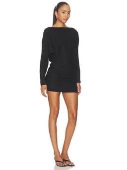 Enza Costa - Supima Structured Jersey Women's Boat Neck Bodycon Mini Dress Black