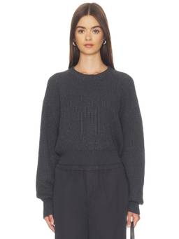 Enza Costa - Cotton Cashmere Women's Ribbed Raglan Pullover Sweater Grey