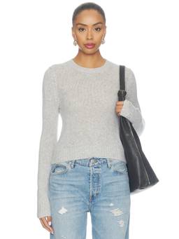Enza Costa - Shrunken Crew Women's Lightweight Cashmere Pullover Sweater Grey