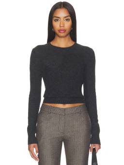Enza Costa - Shrunken Women's Brushed Knit Crew Neck Top Charcoal