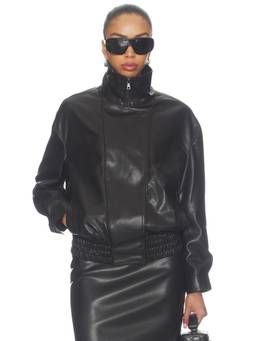 Enza Costa - Oversized Women's Faux Leather Bomber Jacket Black