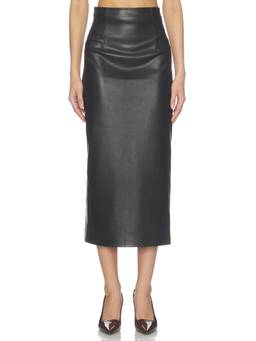 Enza Costa - Leather High Waist Women's Tailored Midi Skirt Black