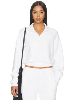 Eterne - French Terry Women's Cropped Button Polo Sweatshirt White