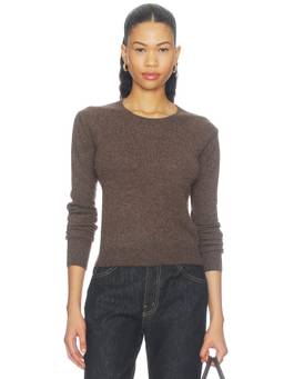 Eterne - Francis Women's Lightweight Ribbed Hem Cashmere Sweater Brown