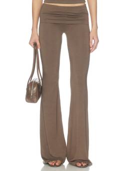Eterne - Soft Jersey Women's Foldover Elastic Waist Flared Palazzo Brown