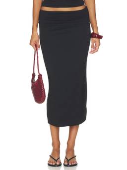 Eterne - Soft Jersey Women’s Pull-On Elastic Hem Midi Skirt Black