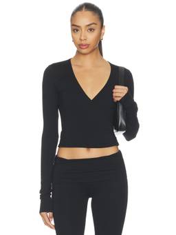 Eterne - Women's Modal Spandex V-Neck Wrap Crop Top Black