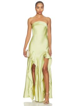 ET OCHS - Vernon Women's Strapless Satin Asymmetric Hem Gown Green