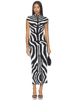 ET OCHS - Xandra Women's Zebra Print High Neck Maxi Dress Black