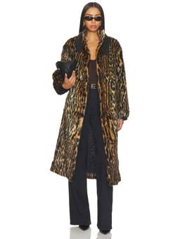 ET OCHS - Vonn Combo Women's Faux Fur Animal Print Longline Coat Brown