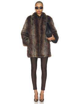 ET OCHS - Pelted Women's Faux Fur Hook & Eye Winter Coat Brown