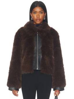 ET OCHS - Yates Combo Women's Faux Fur Zippered Jacket Brown