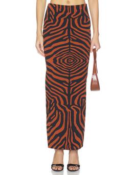 ET OCHS - Oaklynn Knit Women's Zebra Print Bodycon Midi Skirt Black