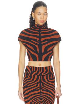 ET OCHS - Rumi Women's Zebra Print High Neck Crop Top Black