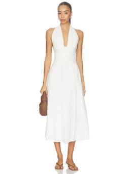 FAITHFULL THE BRAND - Bianca Women's Halter Neck Pleated Midi Dress White