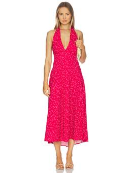 FAITHFULL THE BRAND - Jennah Women's Halter Neck Smocked Back Midi Dress Red