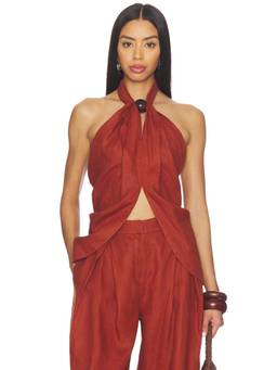 FAITHFULL THE BRAND - Biba Women's Sleeveless Halter Neck Linen Halter Top Rust