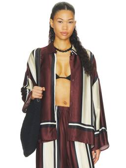 FAITHFULL THE BRAND - Sateen Women's Striped Button-Down Shirt Maroon