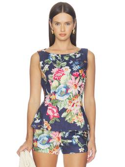 FAITHFULL THE BRAND - Ana Women's Floral Print Sleeveless Linen Top Navy Blue