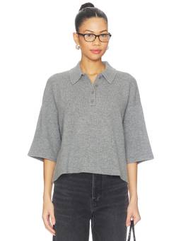 FRAME - Academy Women's Cashmere Collared Polo Top Grey