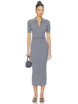 Favorite Daughter - Hard To Get Women's Ribbed Knit Button Placket Midi Dress Grey